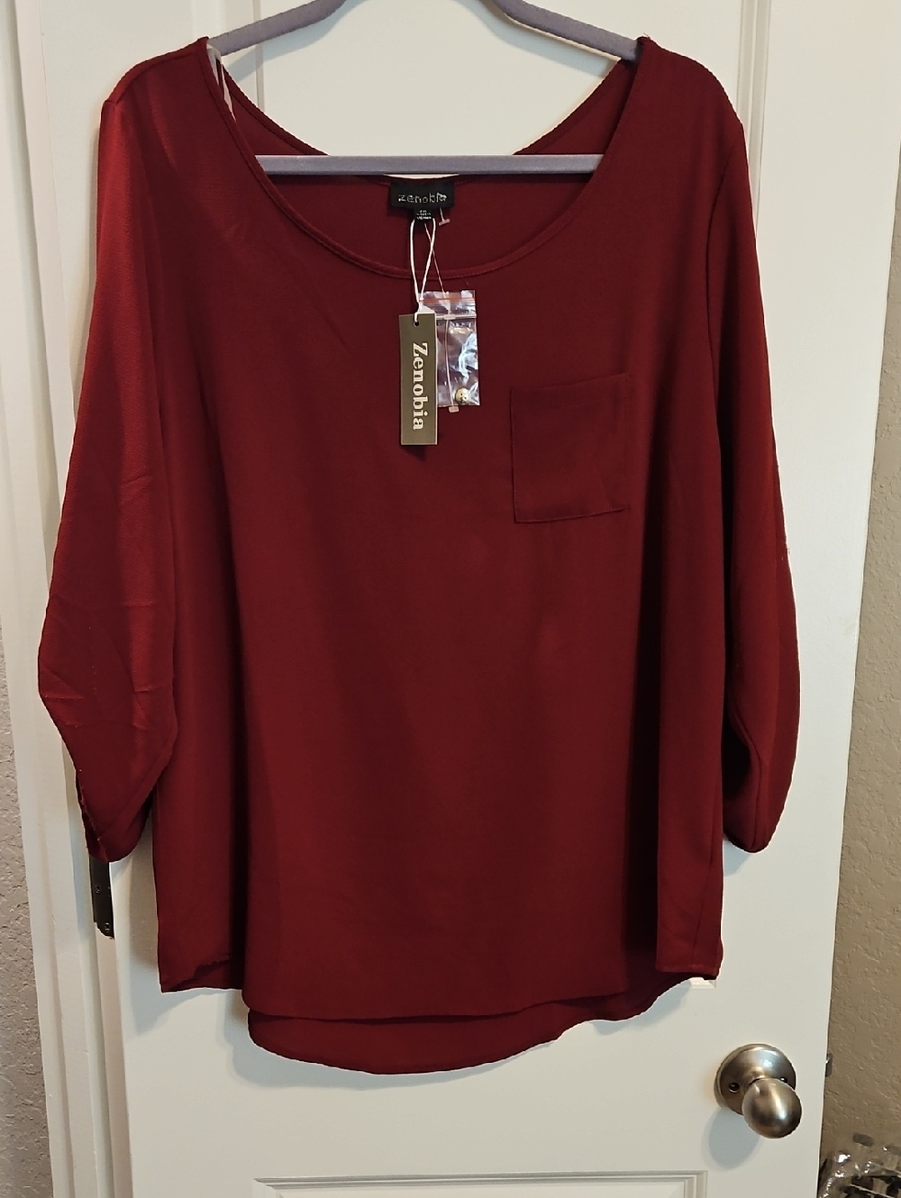 Zenobia Long Sleeve Scoop Neck Blouse - Wine